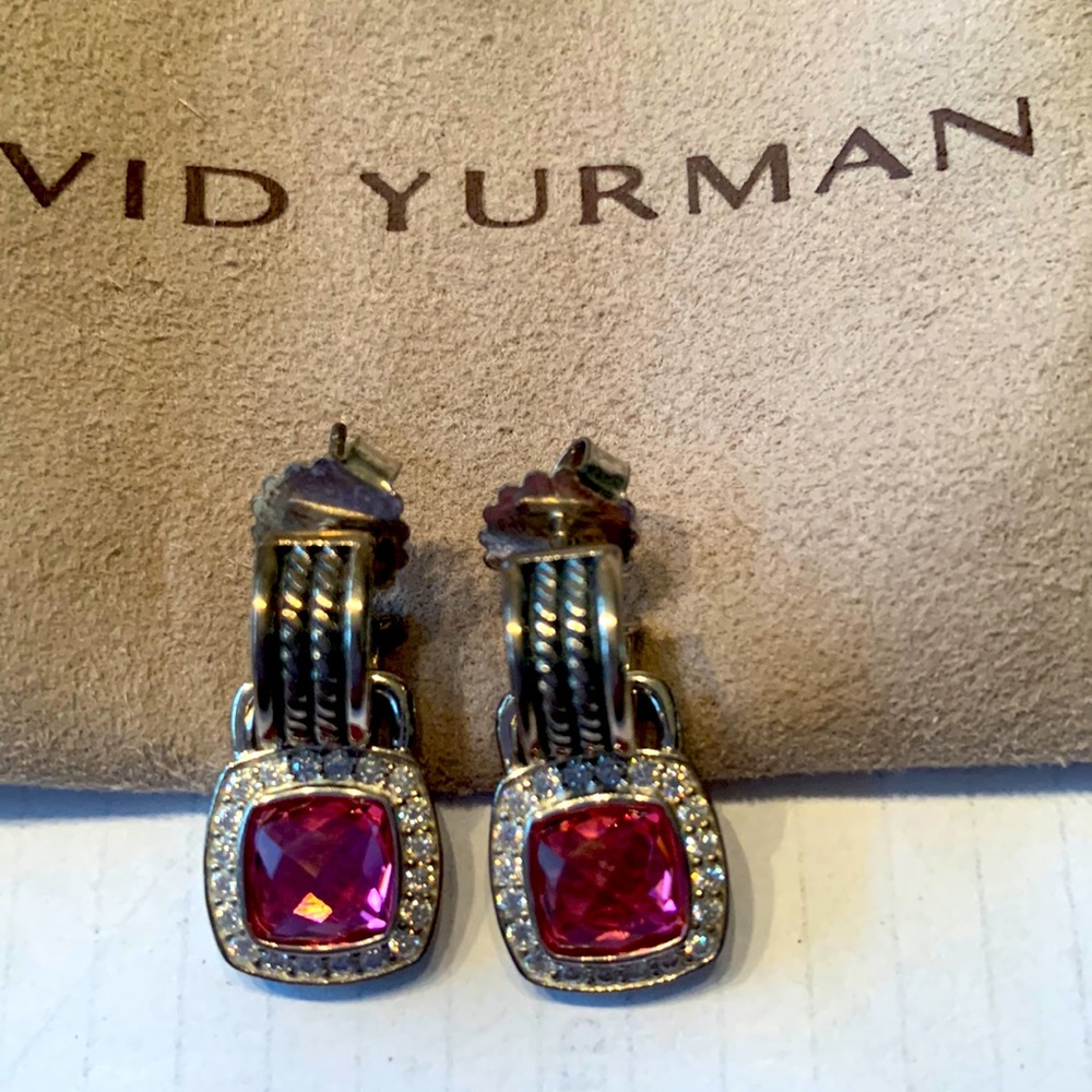 David Yurman retired sterling silver Albion Drop Earrings Diamond & tourmaline